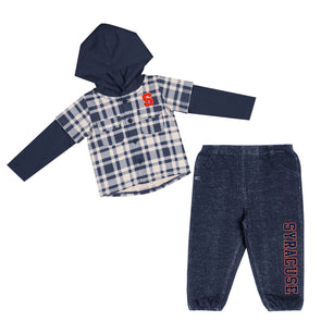 Colosseum Infant Syracuse Hooded Plaid Long Sleeve & Faux Jean Set