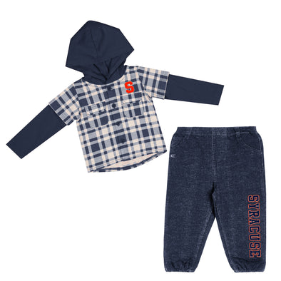 Colosseum Infant Syracuse Hooded Plaid Long Sleeve & Faux Jean Set