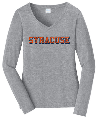 Port & Company Women's Distressed Syracuse V-Neck Long Sleeve