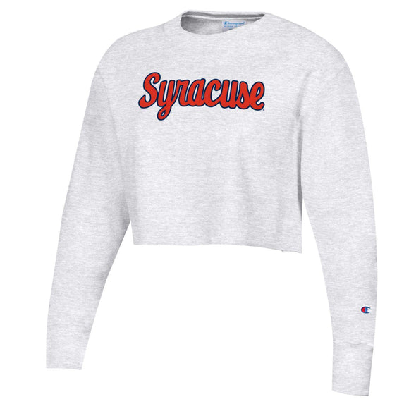Champion Women's Heavyweight Reverse Weave Syracuse Script Boyfriend Cropped Crew Neck Sweatshirt