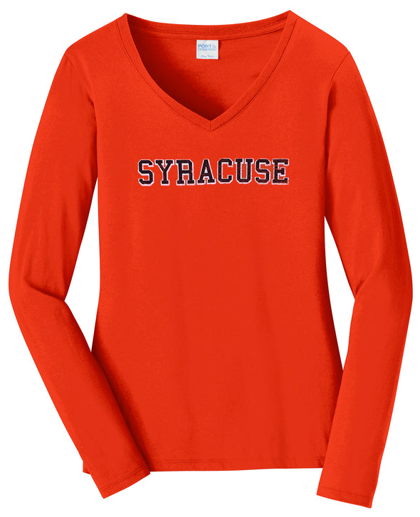 Port & Company Women's Distressed Syracuse V-Neck Long Sleeve