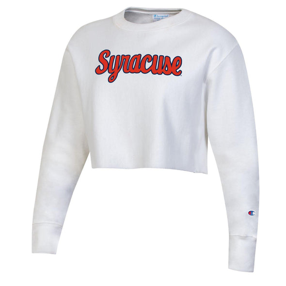 Champion Women's Heavyweight Reverse Weave Syracuse Script Boyfriend Cropped Crew Neck Sweatshirt